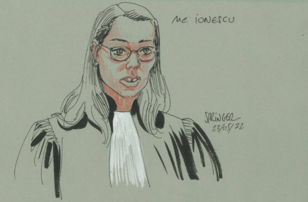 Dessin de Maître Aurélie IONESCU lors du procès des attentats du 13/11/2015
